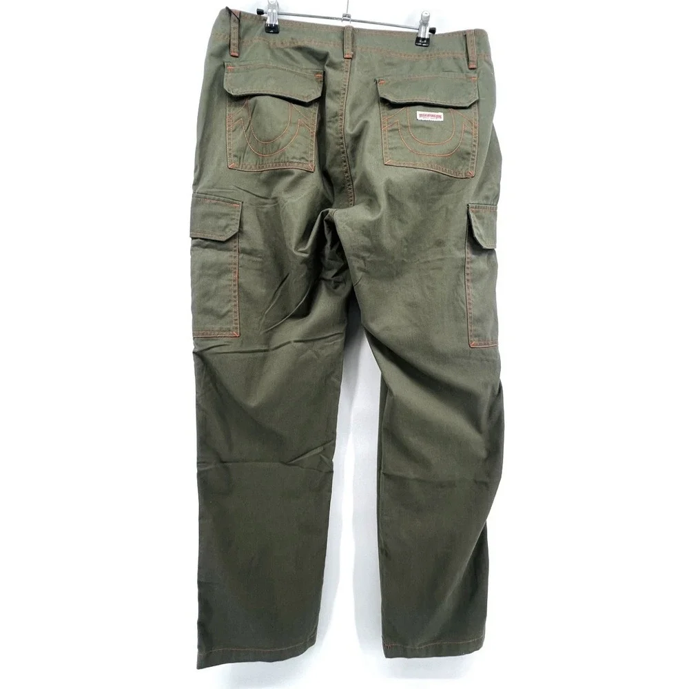 True‎ Religion Cargo Pants Men's 34 Green Kalamata Orange Stitching NWT $159 NEW